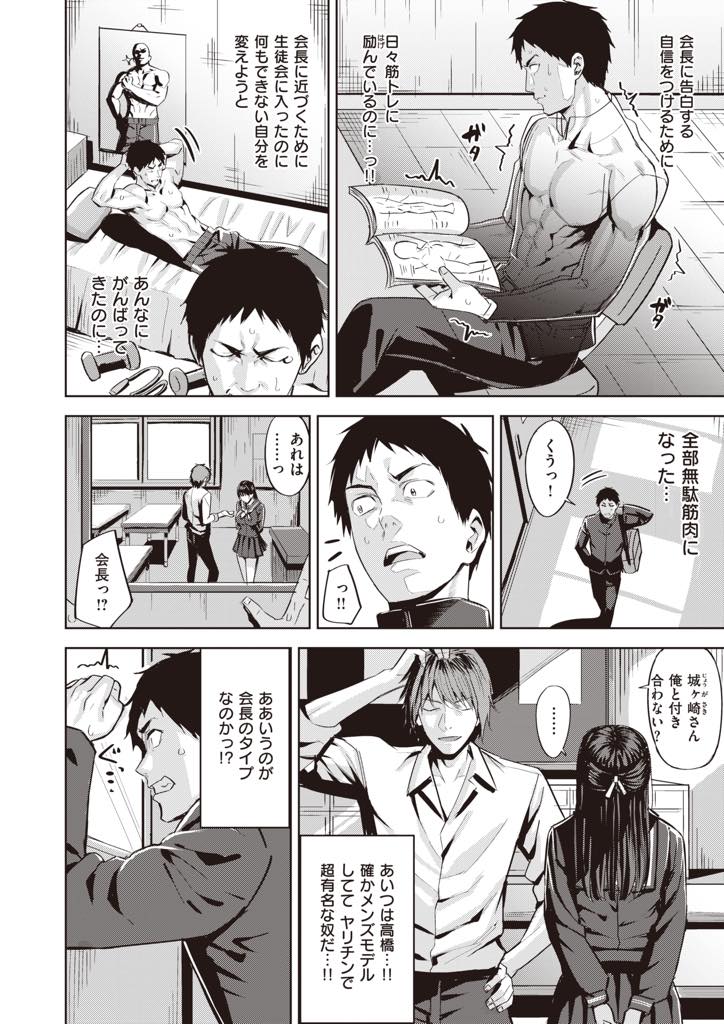 筋肉が好きすぎてマッチョを見ると我を忘れてしまう巨乳生徒会長...彼女に告白する勇気をつけるための筋トレが功を奏し筋肉を触らせチンポに興味を持った彼女にシゴいてもらいいちゃラブ中出しセックス【羽月ユウト:ライバルは自分？】