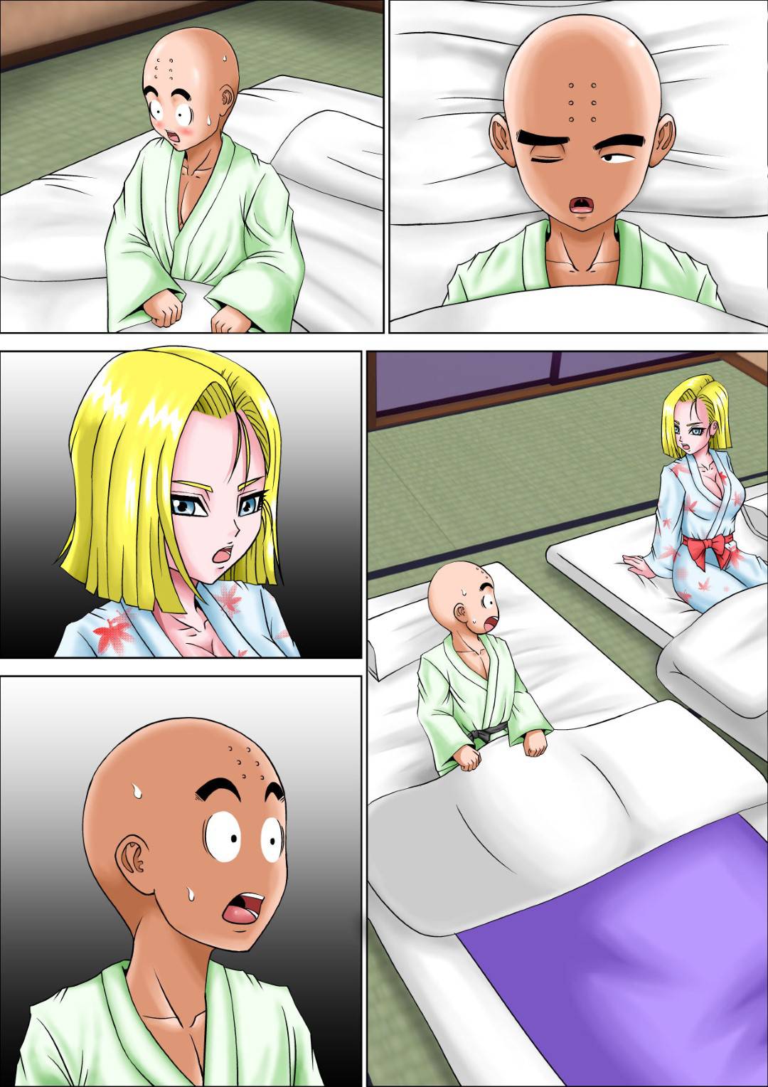 亀仙人の計らいで新婚旅行に来たクリリンと18号。新婚初夜に酒を飲んだクリリンは、酔って寝てしまう。そこに現れた亀仙人だが...新婚初夜で欲情した18号を電マ責め！亀仙人のチンコをフェラヌキで鎮めるが、本人の欲求は止まらない！同人中出しNTRセックス【ピラミッドハウス（マッスルマン）：亀仙人の寝取りって新婚旅行】