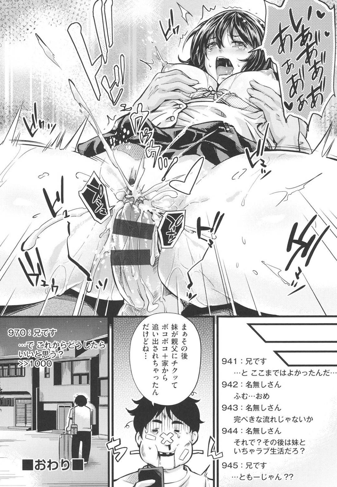 寝ている間に兄にエッチなイタズラされまくり掲示板に書き込まれてしまう爆乳JK妹…顔射されたあと生挿入レイプされて目覚めると激しい中出しセックスして泣き顔潮吹きアクメ【無洗米：家に帰ると妹がすごい格好で寝てたんだがｗｗｗ】